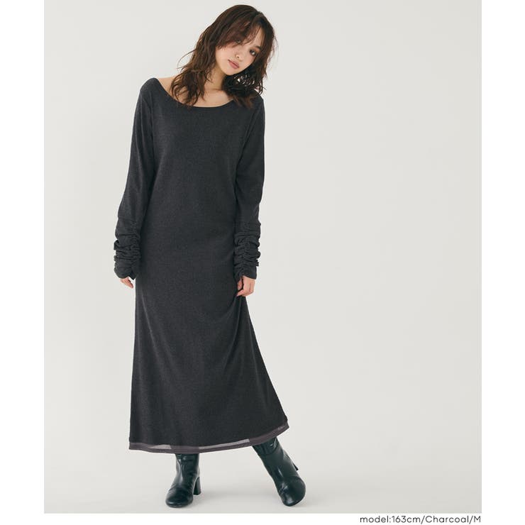 [Charcoal] | 袖シャーリングレイヤードワンピース | coca