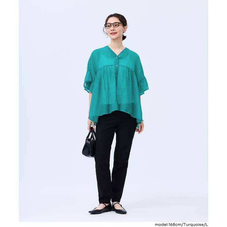 [Turquoise] | 袖フリルシアーブラウス | coca