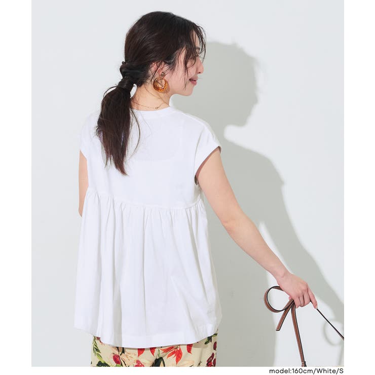 バックギャザーロールアップスリーブTシャツ | coca | 詳細画像14 