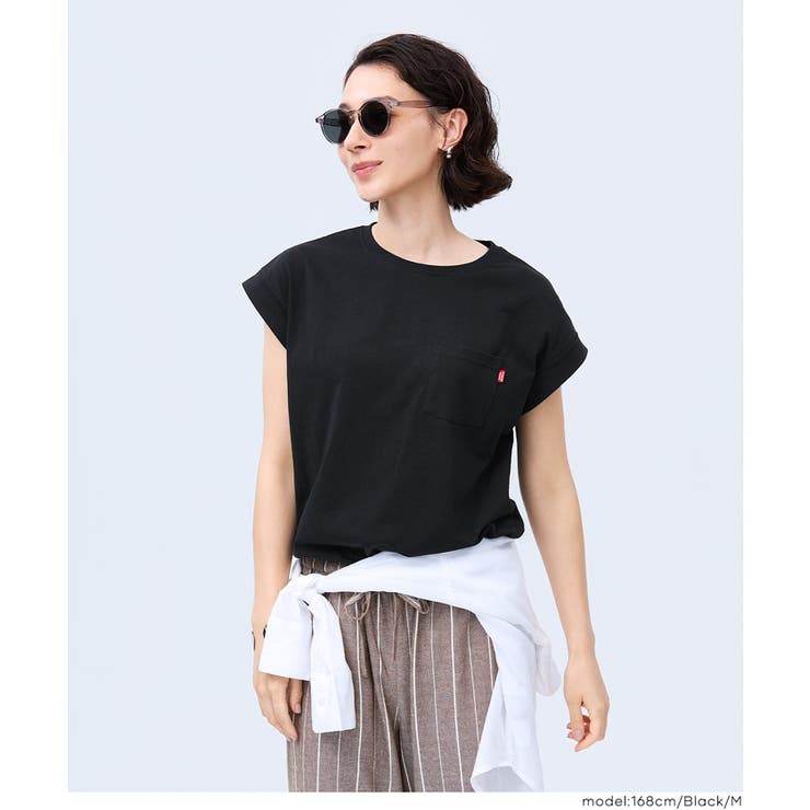 ［Black］ | ピスネームロールアップスリーブTシャツ | coca
