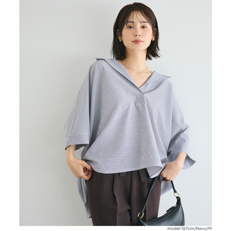 ［Navy］ | とろみサッカースキッパードルマンブラウス | coca