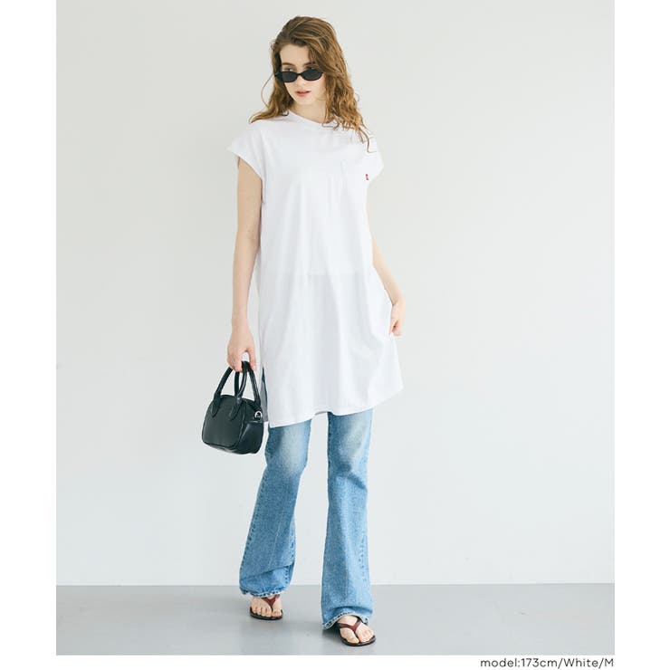 ［White］ | ピスネームチュニック丈Tシャツ | coca