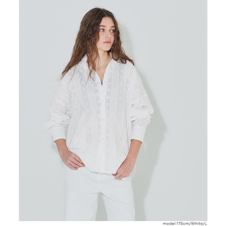［White］ | コットンレースビッグサイズシャツ | coca