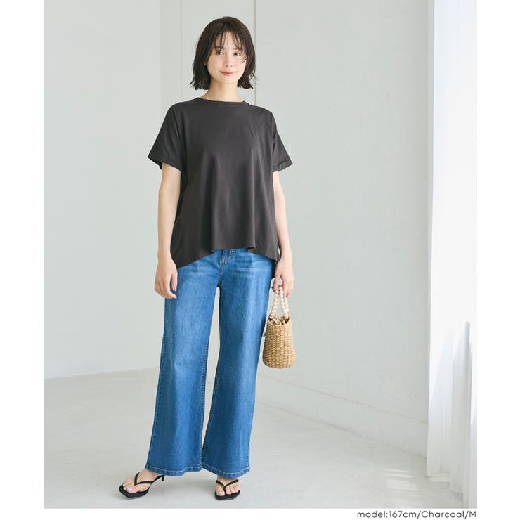 [Charcoal] | 後ろギャザー切替Tシャツ | coca