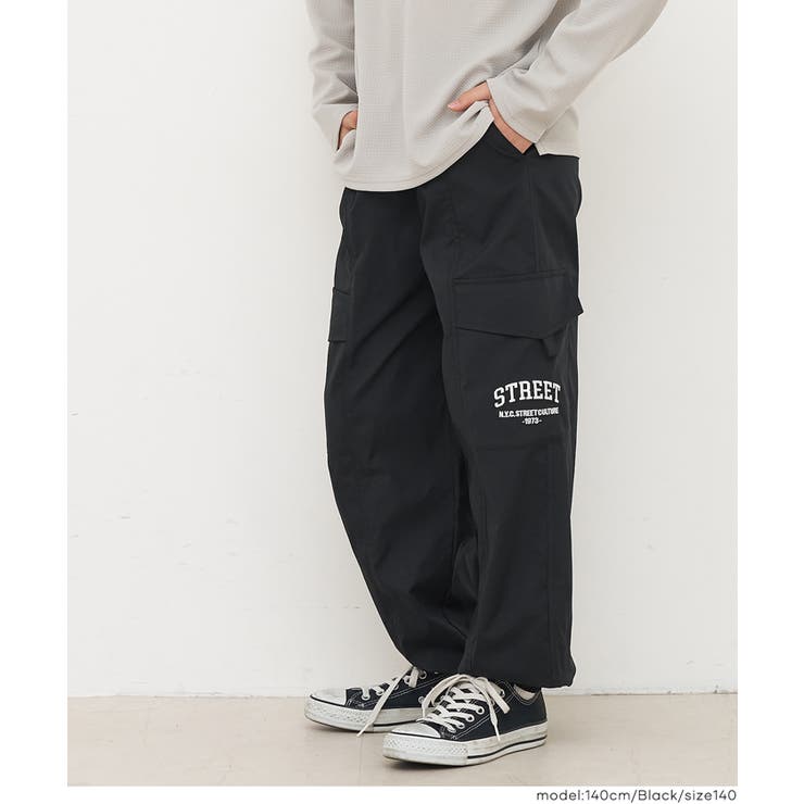 ［Black］ | 刺繍パラシュートパンツ | coca