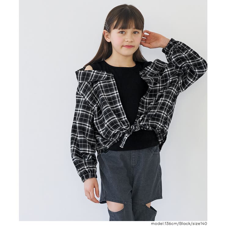 ［Black］ | ドッキング肩あきチェックシャツ キッズ | coca