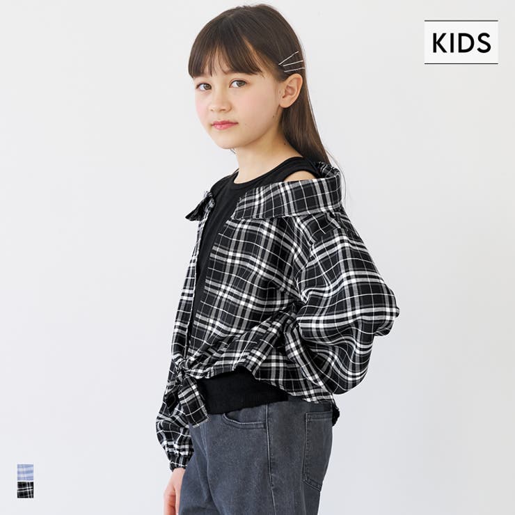ドッキング肩あきチェックシャツ キッズ | coca | 詳細画像1 