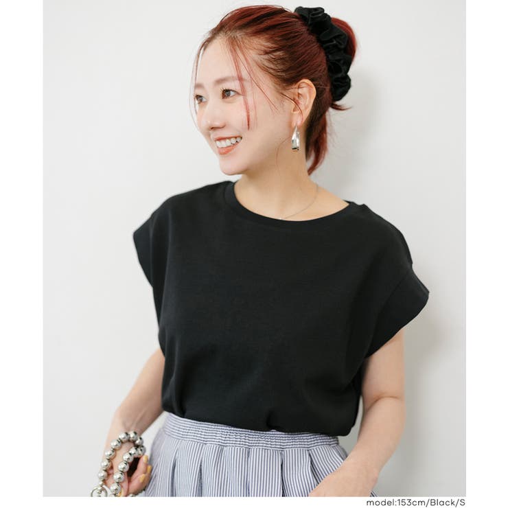 [Black] | 【接触冷感】フレンチスリーブオーバーTシャツ | coca
