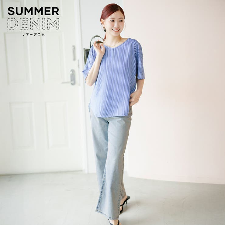 【SUMMER DENIM】ストレッチサマーデニムワイドパンツ | coca | 詳細画像1 