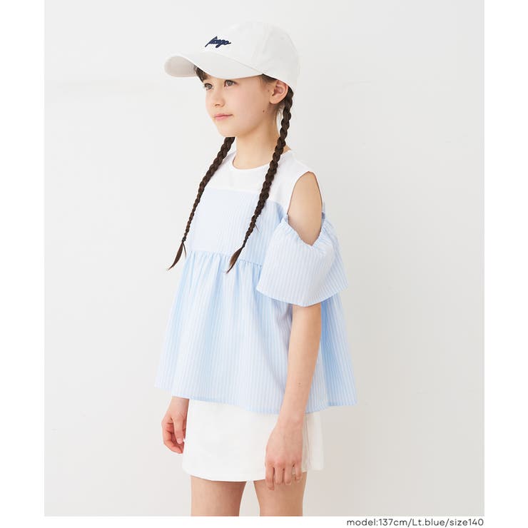 1枚で着映え！ストライプドッキング肩あきブラウス | coca | 詳細画像3 