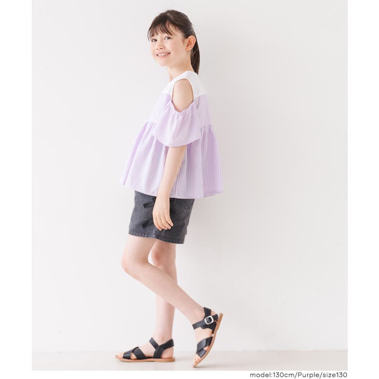 1枚で着映え！ストライプドッキング肩あきブラウス | coca | 詳細画像9 