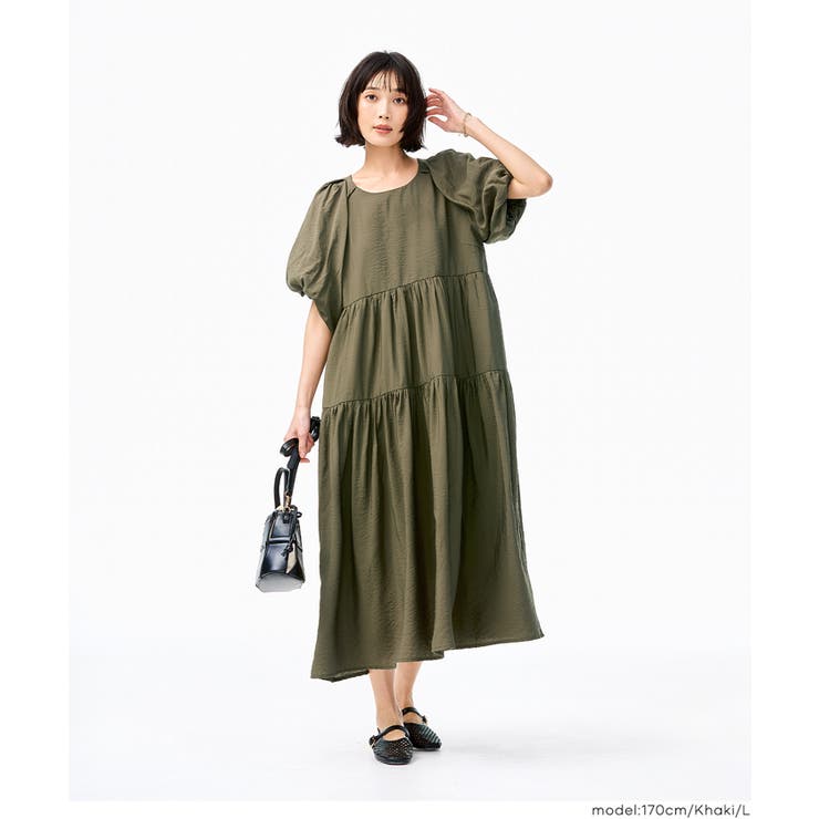 [Khaki] | サテンティアードワンピース | coca