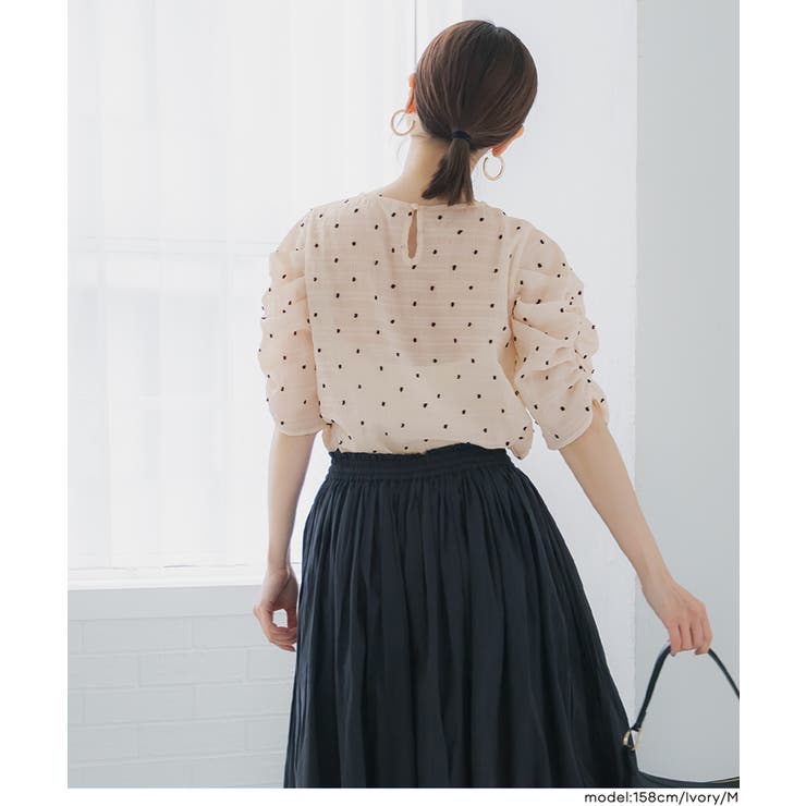 シアードットで華やぐ 袖シャーリングTOPS | coca | 詳細画像8 