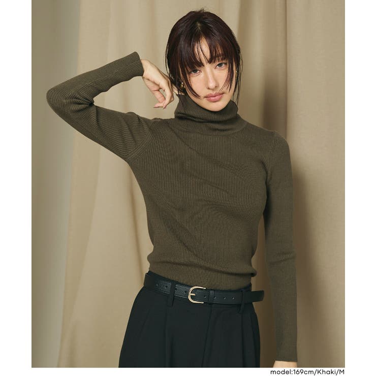 ［Khaki］ | ＼26aw新色登場／軽量ニット タートルネックラウンドヘム【西山茉希様着用】 | coca