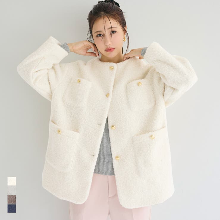 プードル金釦ノーカラーコート | coca | 詳細画像1 