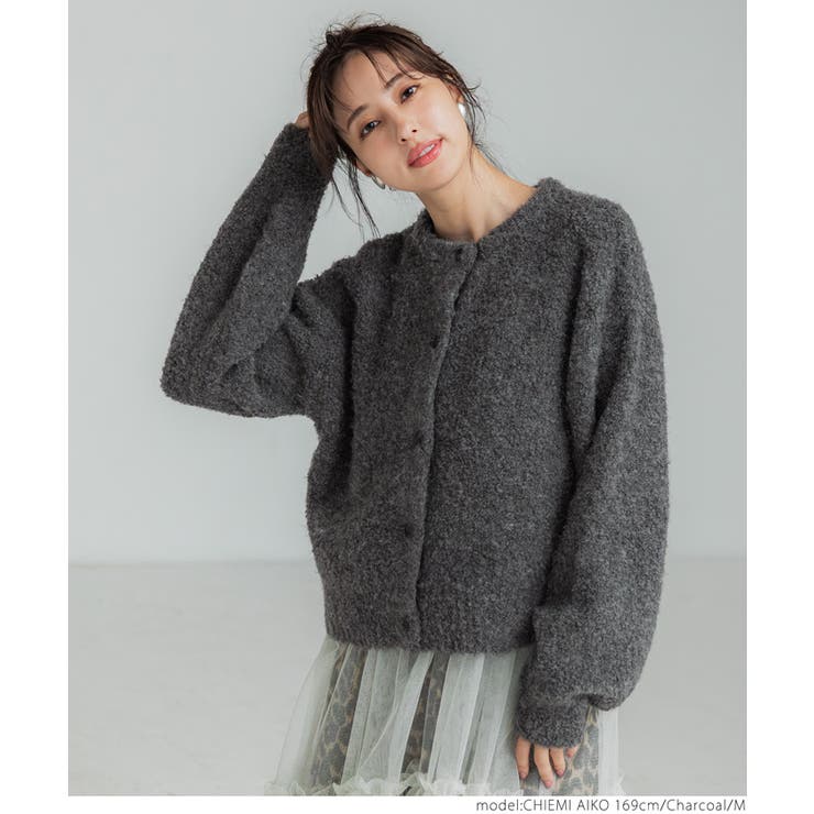 ［Charcoal］ | ペンギンスリーブブークレカーディガン | coca