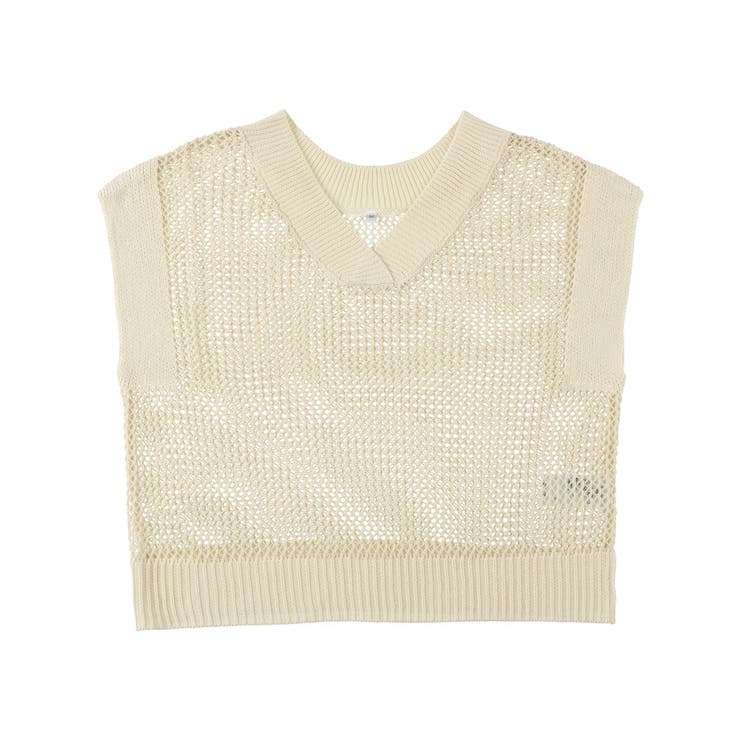 麻タッチ鎖編みメッシュニットベスト[品番：PA000014076]｜coca