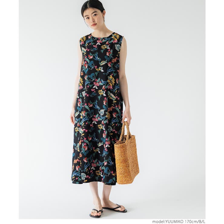 花柄ノースリーブマーメイドワンピース[品番：PA000014345