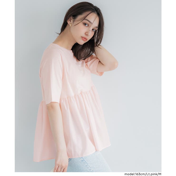 ［Lt.pink］ | 〈26ss再入荷 新色登場〉着痩せ＆キレイ見え 異素材クルーネックドッキングカッ… | coca