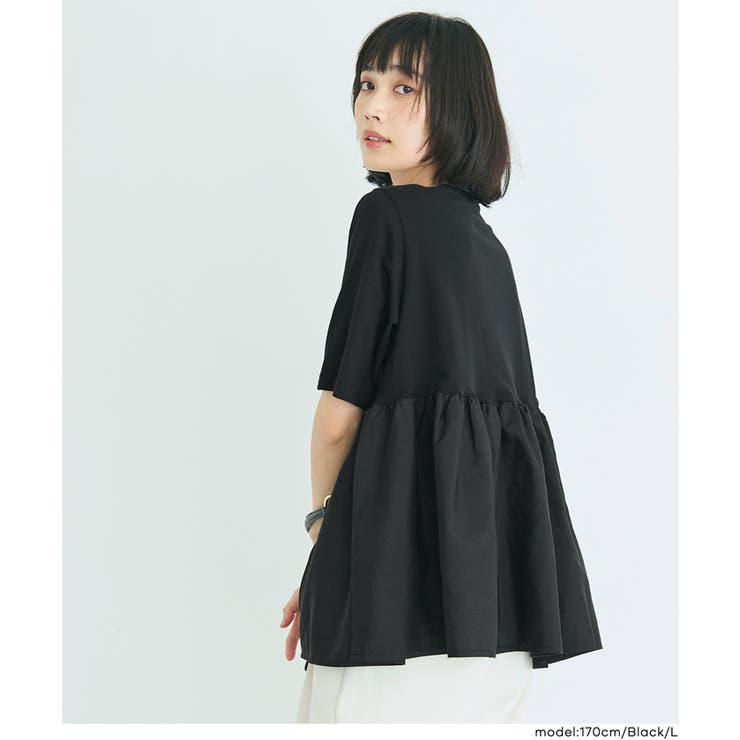 〈26ss再入荷 新色登場〉着痩せ＆キレイ見え 異素材クルーネックドッキングカッ… | coca | 詳細画像7 