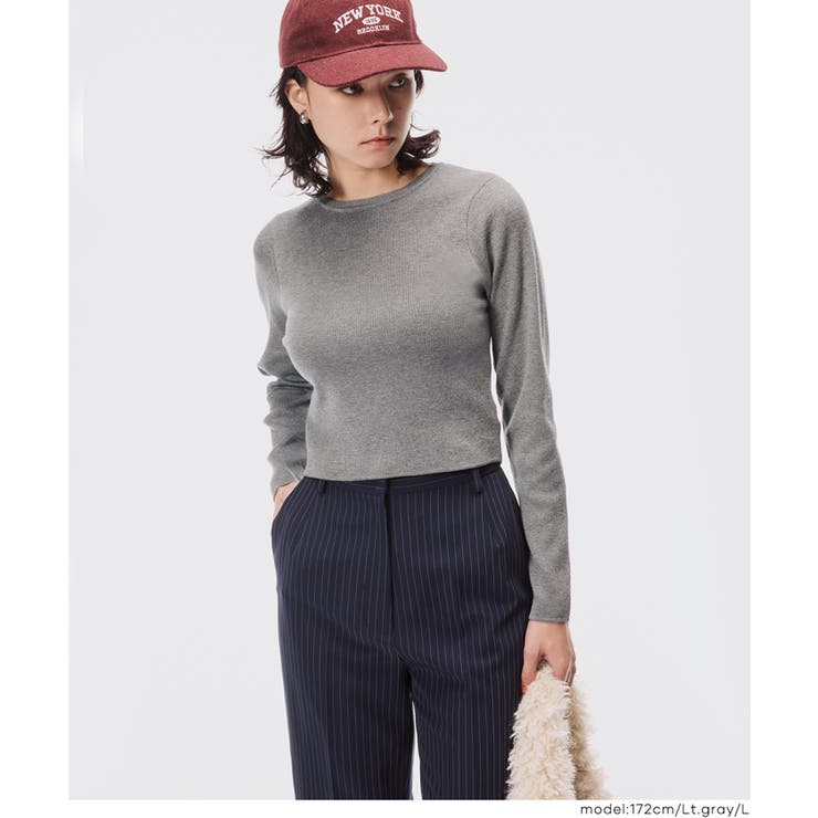 ［Lt.gray］ | スタイルアップを叶えるクロップド丈ニットトップス | coca