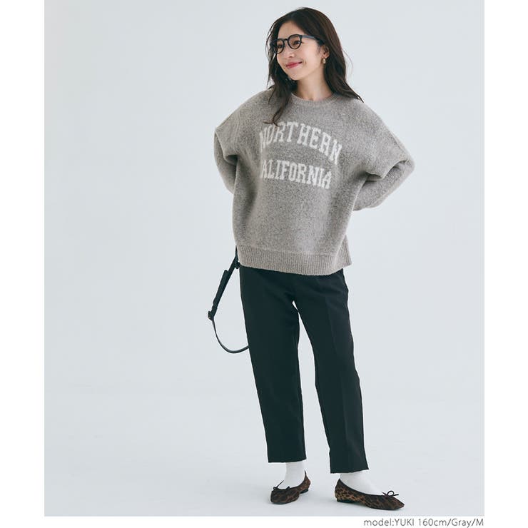coca - coca ボリュームスリーブ ニット グレー セール☆3490円→2490円 ブークレボードネックニットトップス