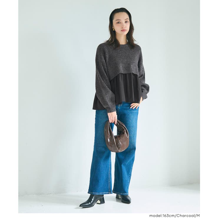 1枚で華やぐレイヤード風ドッキングギャザーニット | coca | 詳細画像9 