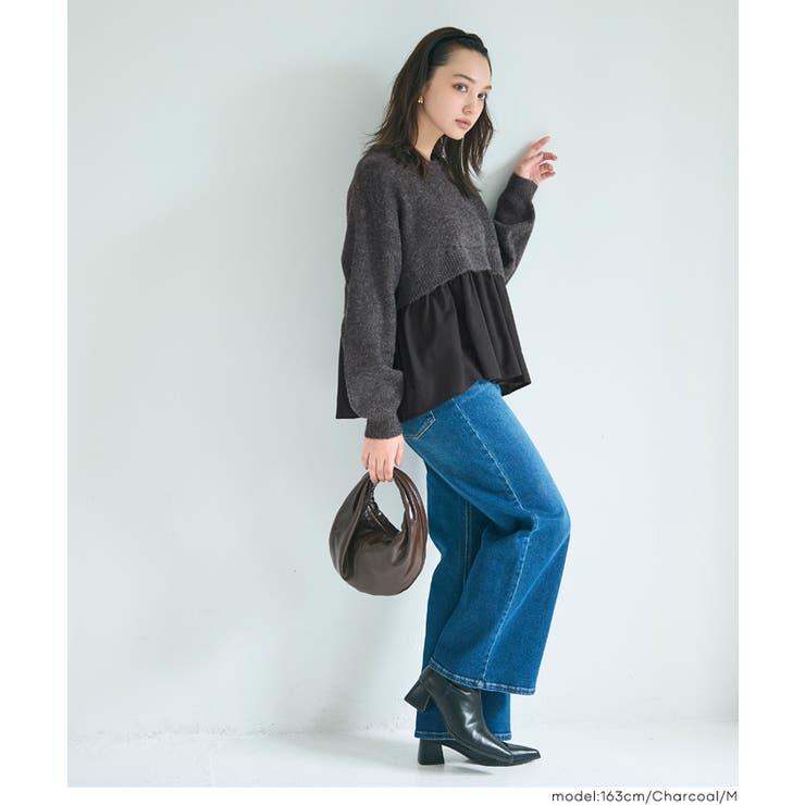 1枚で華やぐレイヤード風ドッキングギャザーニット | coca | 詳細画像11 