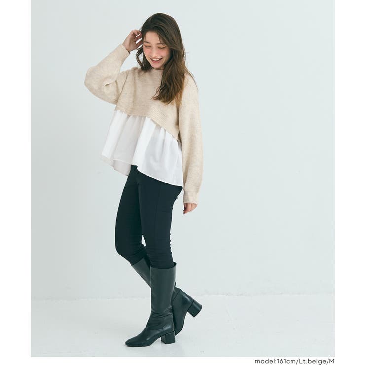 1枚で華やぐレイヤード風ドッキングギャザーニット | coca | 詳細画像12 