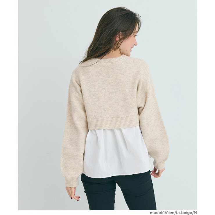 1枚で華やぐレイヤード風ドッキングギャザーニット | coca | 詳細画像13 