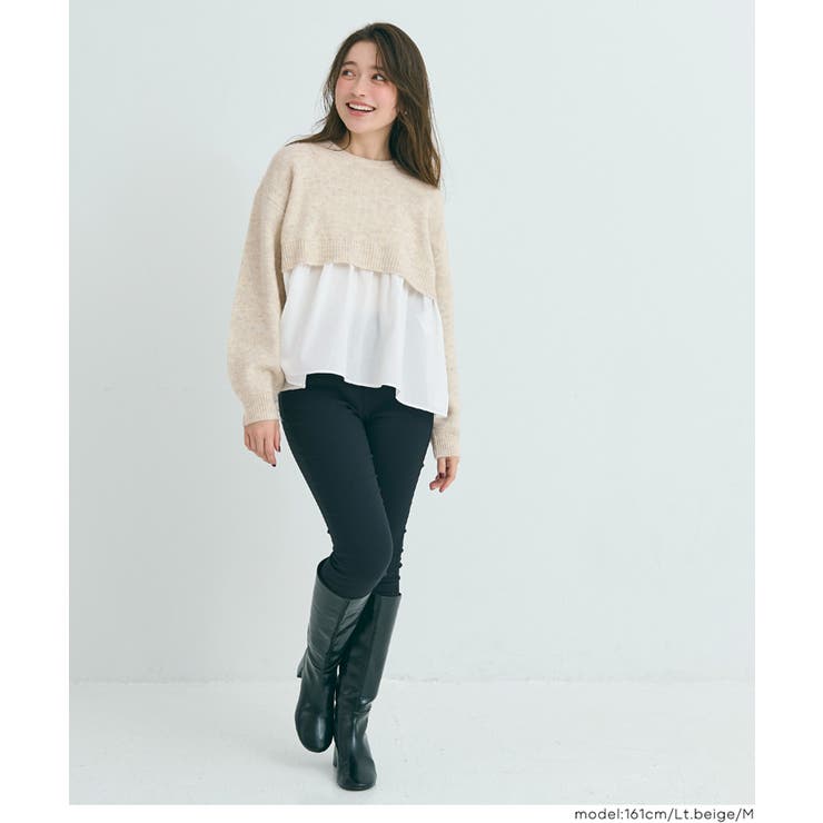 1枚で華やぐレイヤード風ドッキングギャザーニット | coca | 詳細画像14 