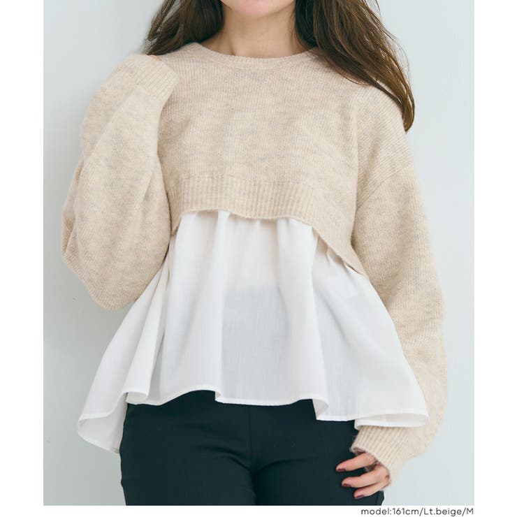 1枚で華やぐレイヤード風ドッキングギャザーニット | coca | 詳細画像15 