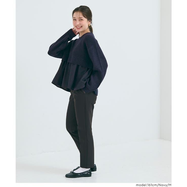 1枚で華やぐレイヤード風ドッキングギャザーニット | coca | 詳細画像17 