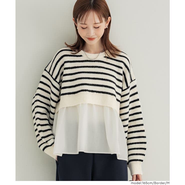 ［Border］ | 1枚で華やぐレイヤード風ドッキングギャザーニット | coca