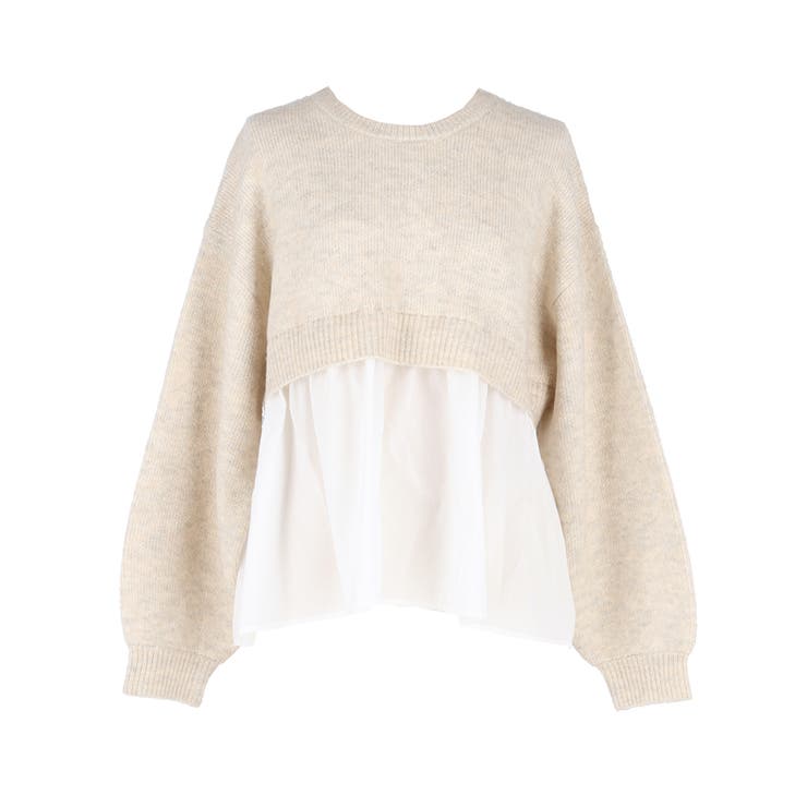 1枚で華やぐレイヤード風ドッキングギャザーニット | coca | 詳細画像2 