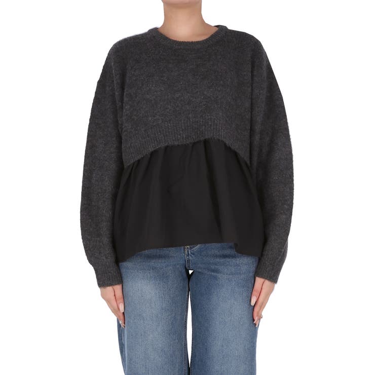 1枚で華やぐレイヤード風ドッキングギャザーニット | coca | 詳細画像6 