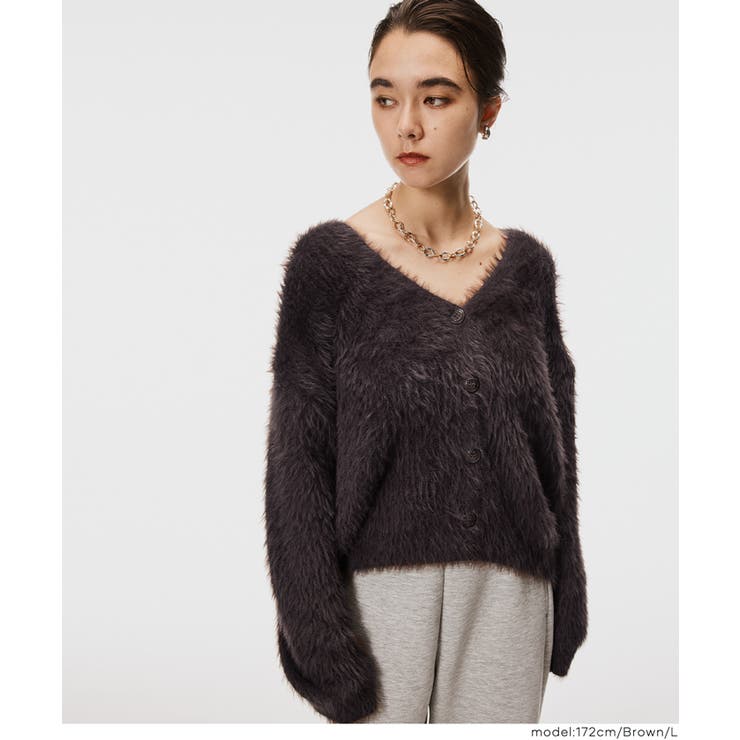 ［Brown］ | ふんわりシャギーニットカーディガン レディース | coca