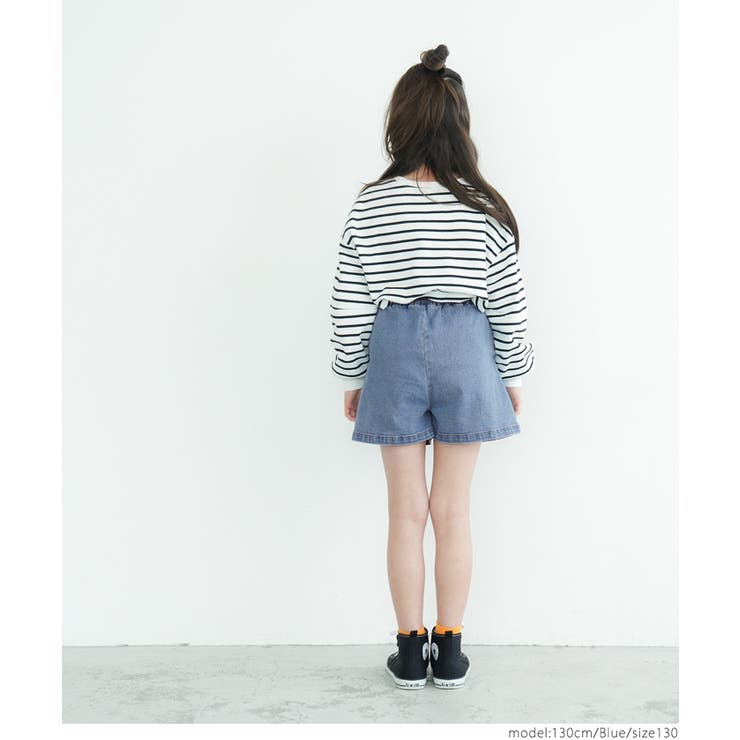 キッズ デニムプリーツキュロットパンツ[品番：PA000015401