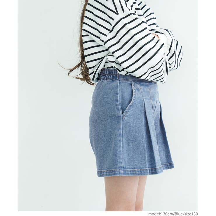 キッズ デニムプリーツキュロットパンツ[品番：PA000015401
