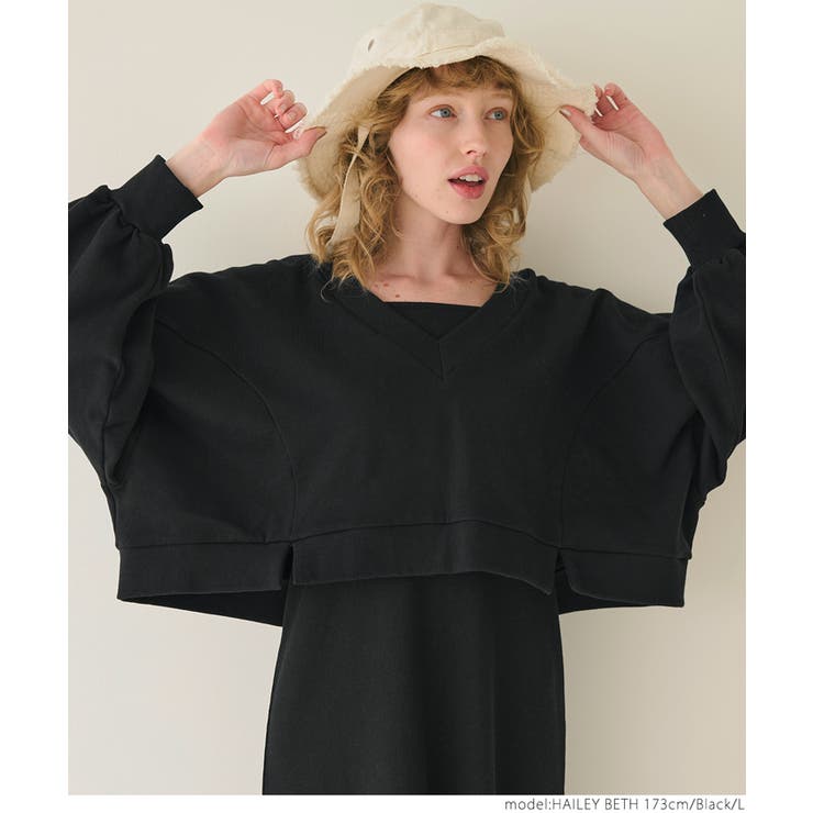 コットン裏毛Vネッククロップドスウェット[品番：PA000015532]｜coca