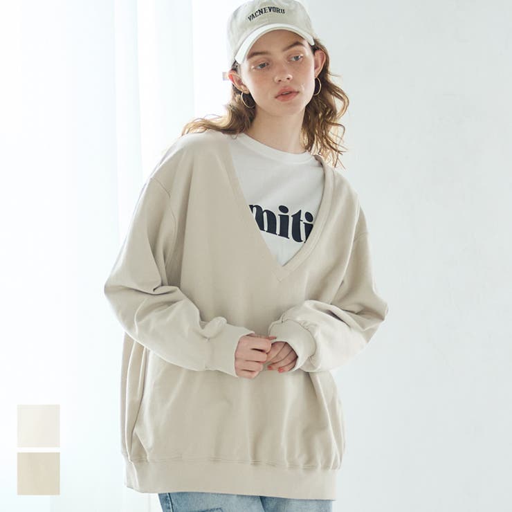 コットン裏毛Vネックトップス[品番：PA000015534]｜coca（コカ）のレディースファッション通販｜SHOPLIST（ショップリスト）