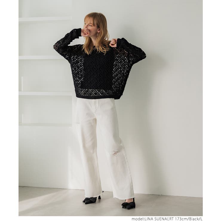 かぎ編みボートネックニット[品番：PA000015408]｜coca（コカ）の