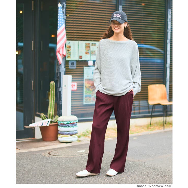 柔らかくリラクシーな着心地が魅力のジョーゼットリブパンツ[品番