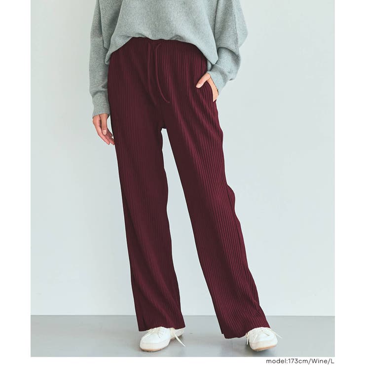 ［Wine］ | ジョーゼットリブパンツ | coca