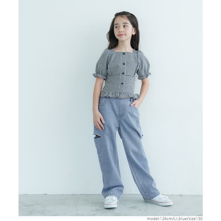 キッズ サイドダメージカット入りデニムパンツ[品番 キッズ サイドダメージカット入りデニムパンツ[品番
