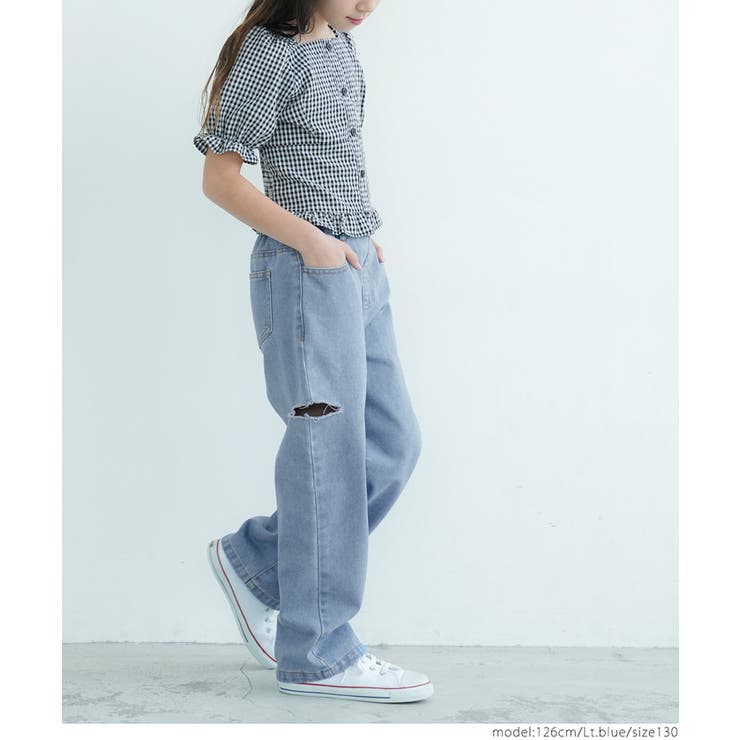 キッズ サイドダメージカット入りデニムパンツ[品番