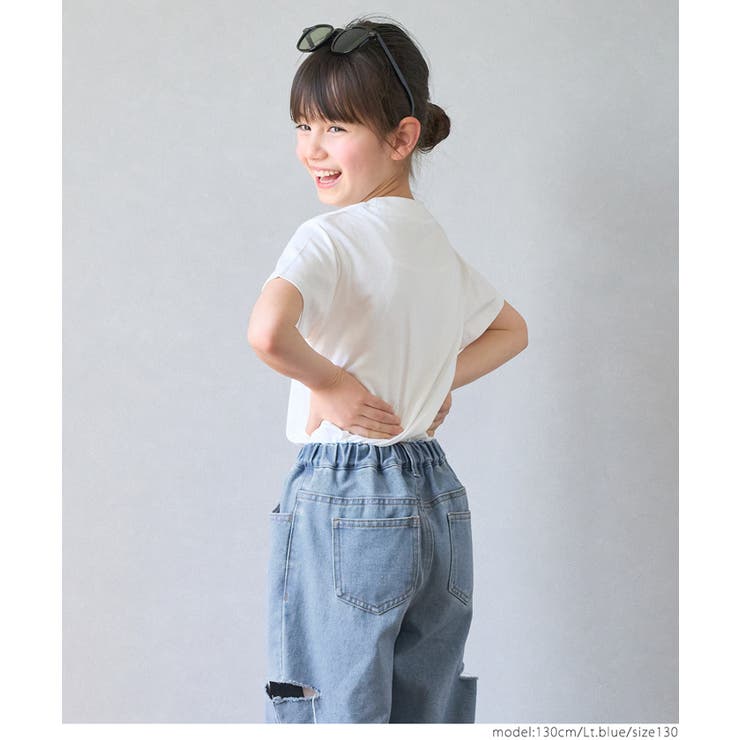 キッズ サイドダメージカット入りデニムパンツ[品番