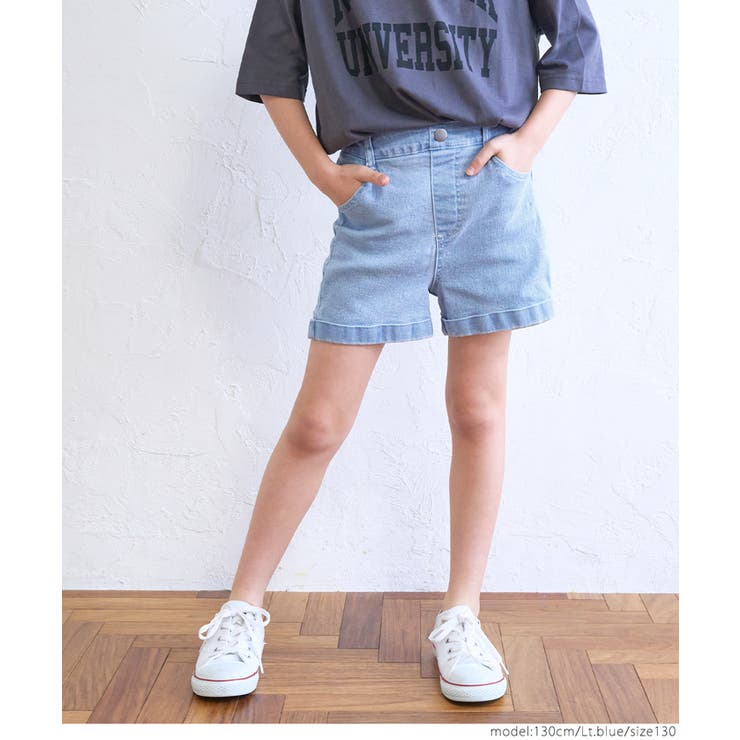 キッズ ロールアップタイトデニムショートパンツ[品番