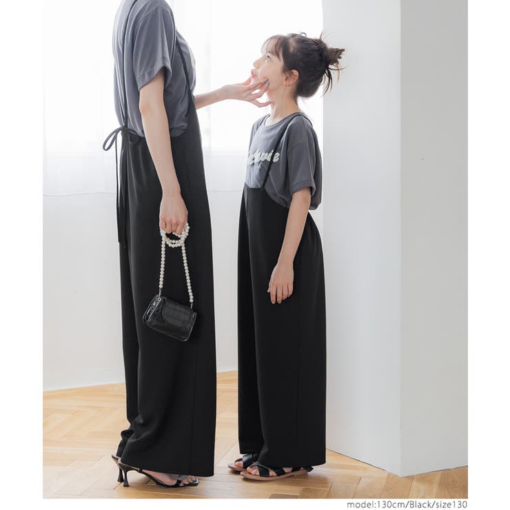 キッズ 親子お揃いカットジョーゼットサロペットパンツ[品番