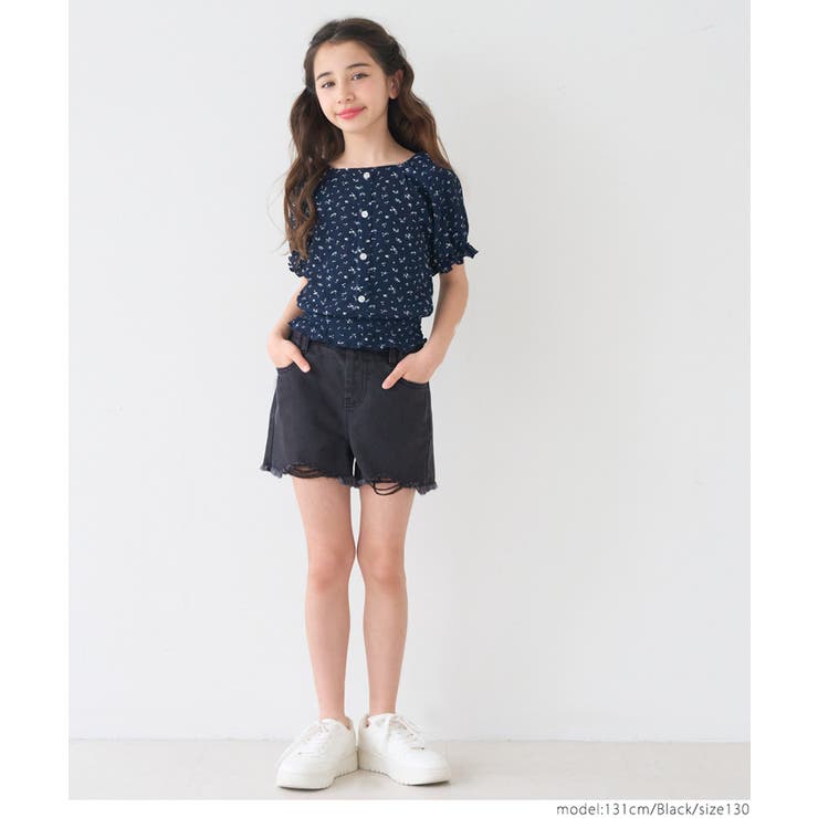 ［Black］ | デニムダメージショートパンツ キッズ | coca